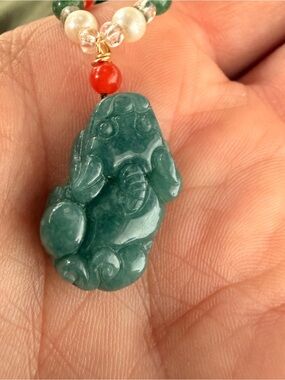 Authentic Grade A Jadeite Jade Pixiu Pendant Faceted Green Beaded Necklace